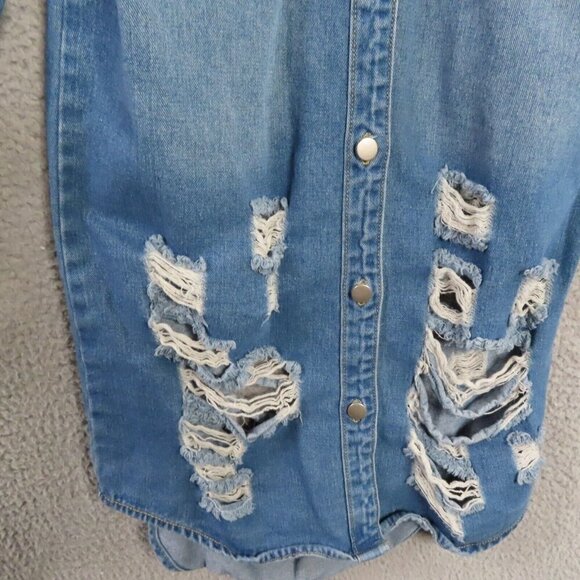 Rue 21 Denim Jean Dress Small Y2K Distressed Ripped Grunge Long Sleeve Rue21 - Picture 4 of 12